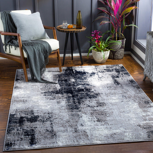 GIULIA Abstract Modern Marble Black Area Rug Roomscene