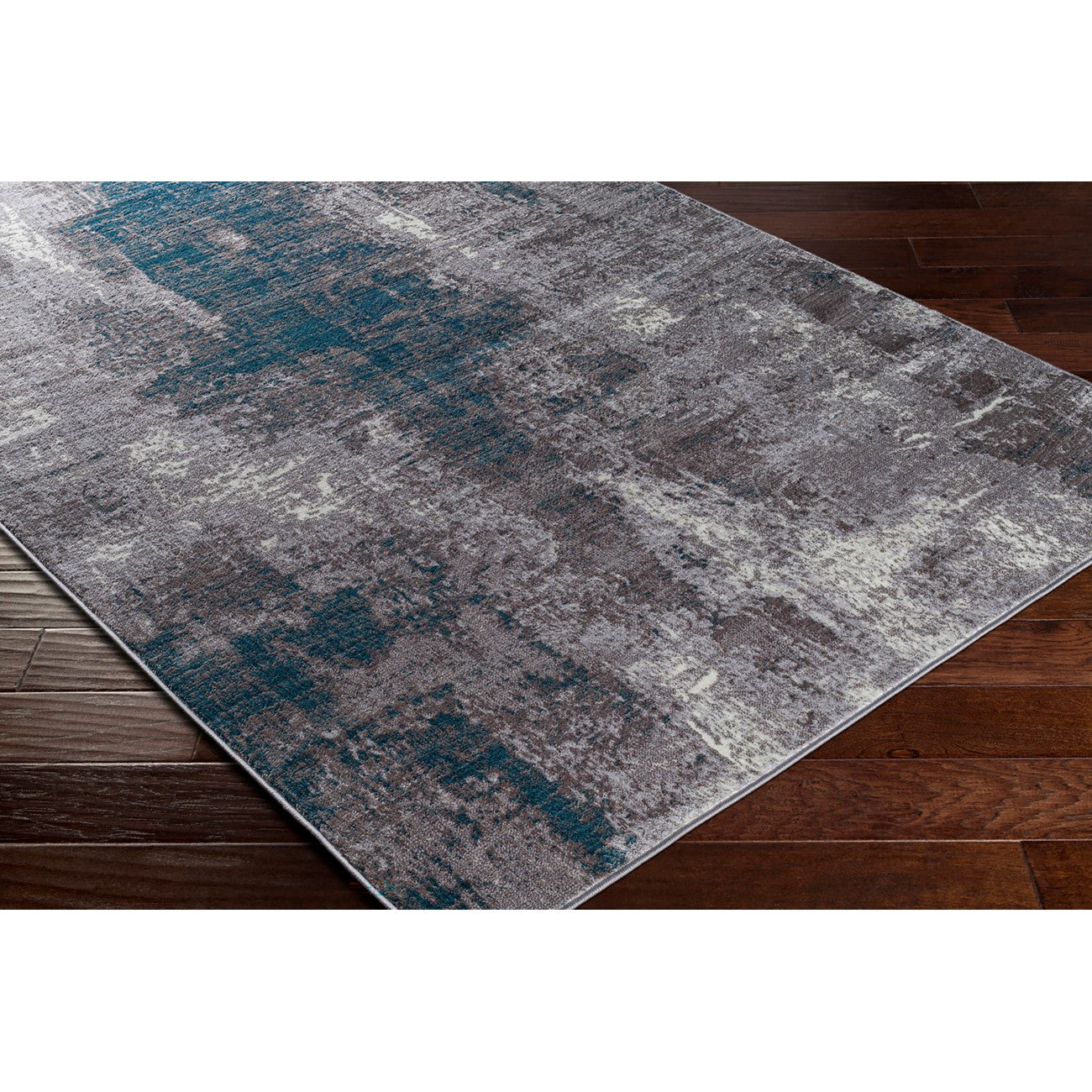 GIULIA Abstract Modern Marble Teal Area Rug Corner