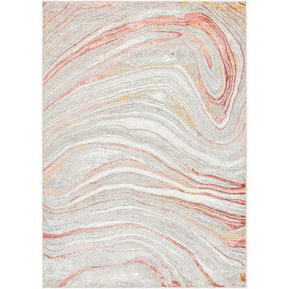 GLENDY Abstract Modern Marble Coral/Beige Area Rug Flat