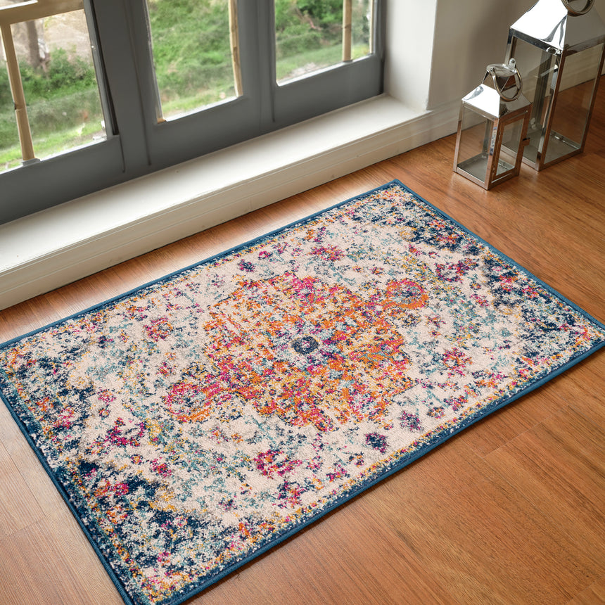 Lou Vintage Oriental Boho Saffron/Navy Rug