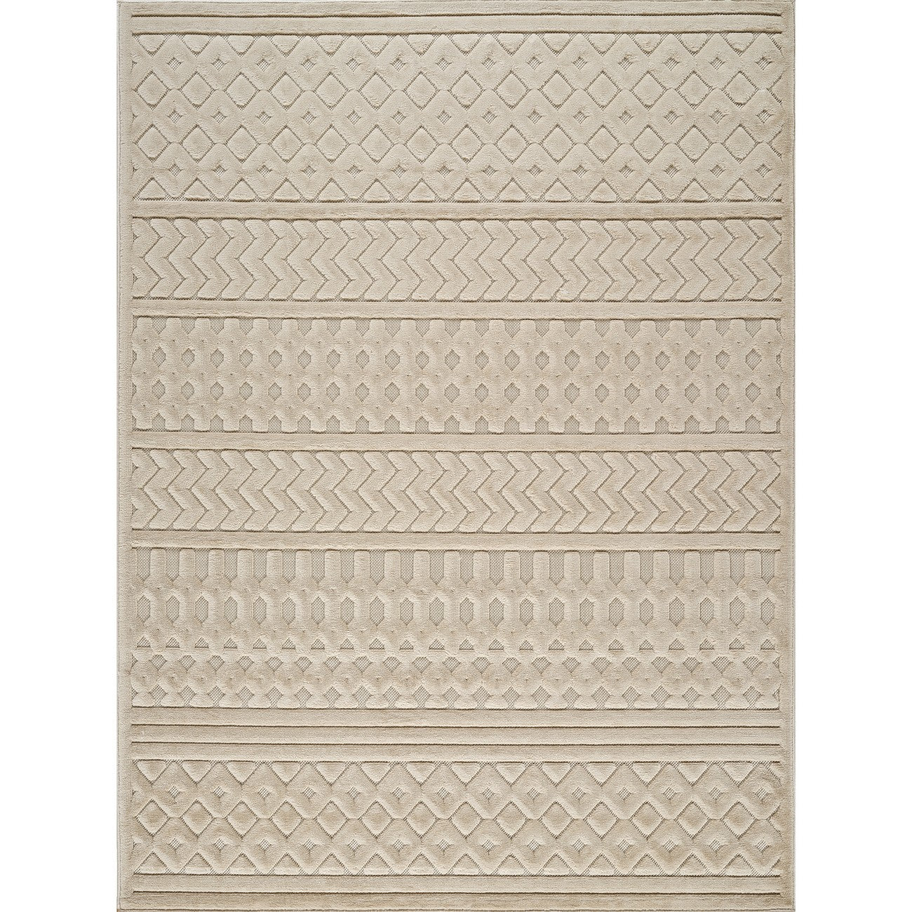 HARUKA Indoor & Outdoor 3D High & Low Pile Textured Beige Area Rug Flat