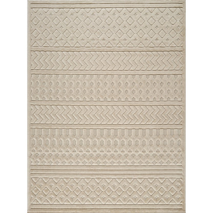 HARUKA Indoor & Outdoor 3D High & Low Pile Textured Beige Area Rug Flat