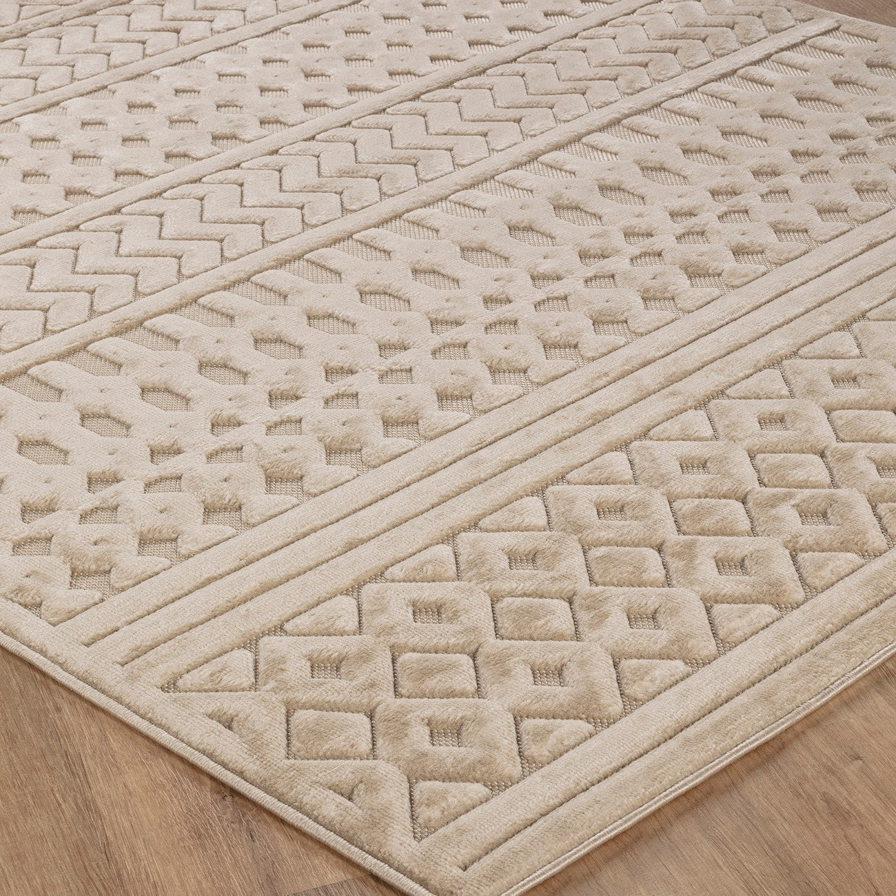 HARUKA Indoor & Outdoor 3D High & Low Pile Textured Beige Area Rug Corner