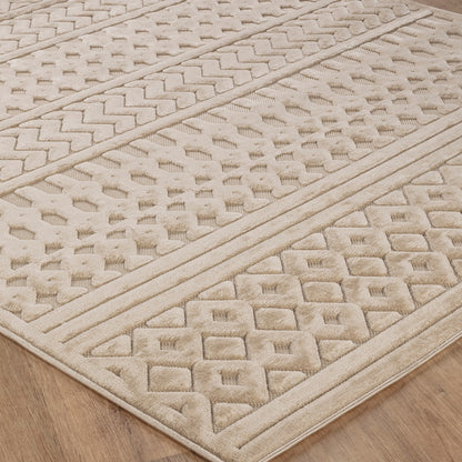 HARUKA Indoor & Outdoor 3D High & Low Pile Textured Beige Area Rug Corner