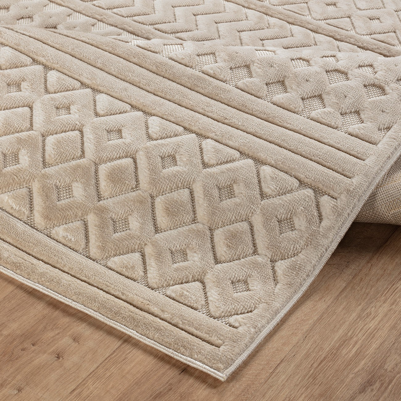 HARUKA Indoor & Outdoor 3D High & Low Pile Textured Beige Area Rug Fold