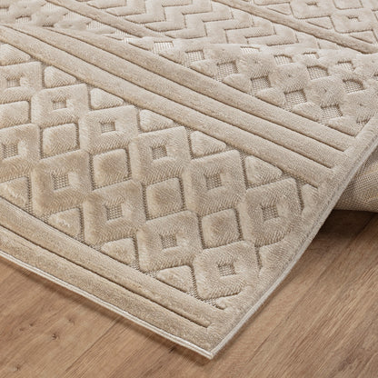 HARUKA Indoor & Outdoor 3D High & Low Pile Textured Beige Area Rug Fold