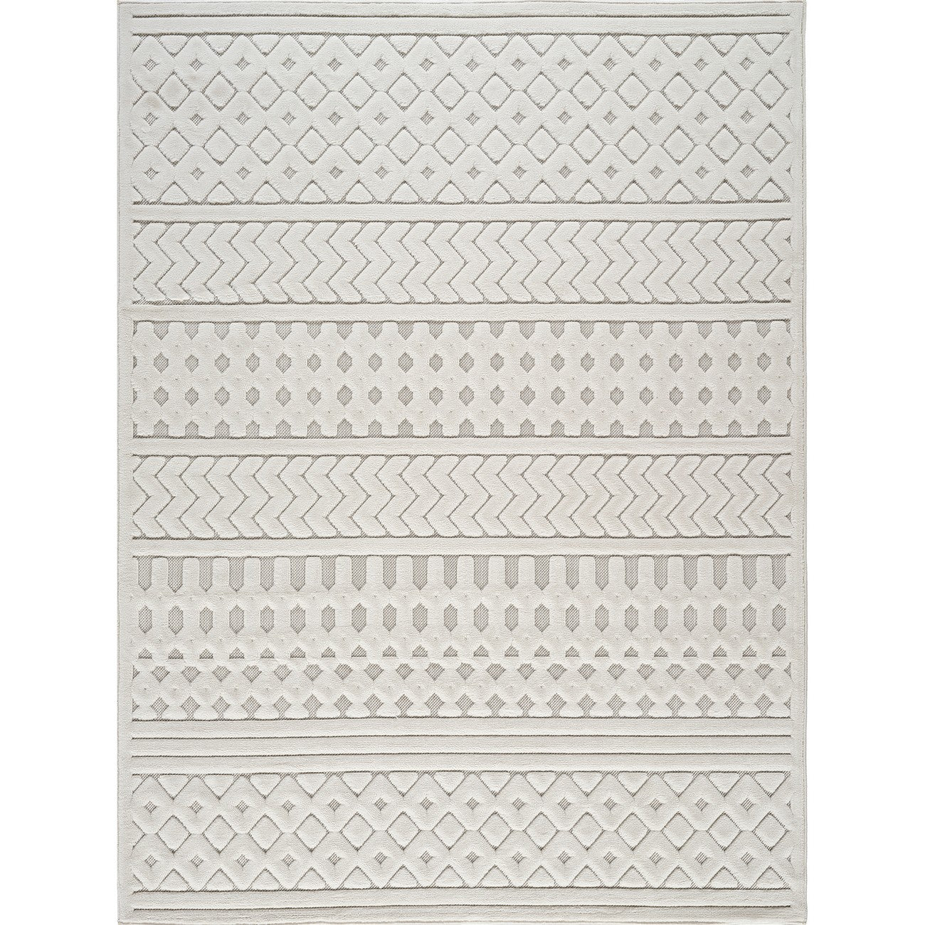 HARUKA Indoor & Outdoor 3D High & Low Pile Textured White Area Rug LMM2329 Flat