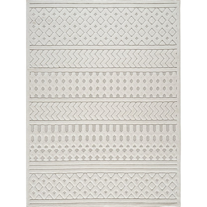 HARUKA Indoor & Outdoor 3D High & Low Pile Textured White Area Rug LMM2329 Flat