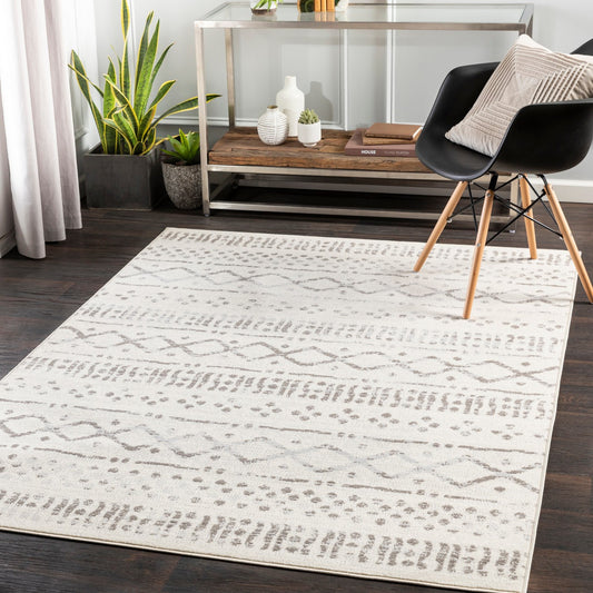 HATIVI Scandi Global Light Grey Area Rug Roomscene