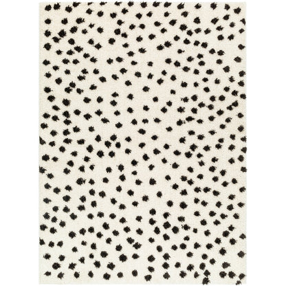 HEKUBA Shaggy Modern Plush Pile Black/Ivory Polka Dot Area Rug 2347 Flat