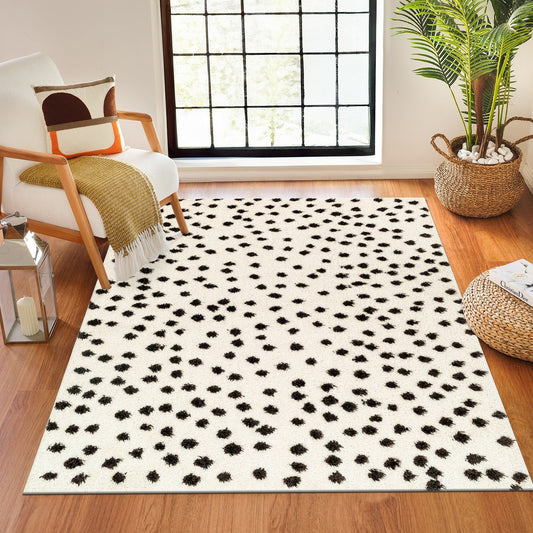 HEKUBA Shaggy Modern Plush Pile Black/Ivory Polka Dot Area Rug 2347 Roomscene