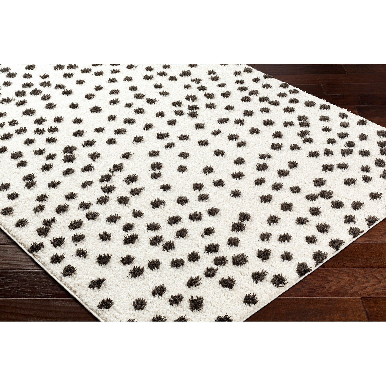 HEKUBA Shaggy Modern Plush Pile Black/Ivory Polka Dot Area Rug 2347 Corner
