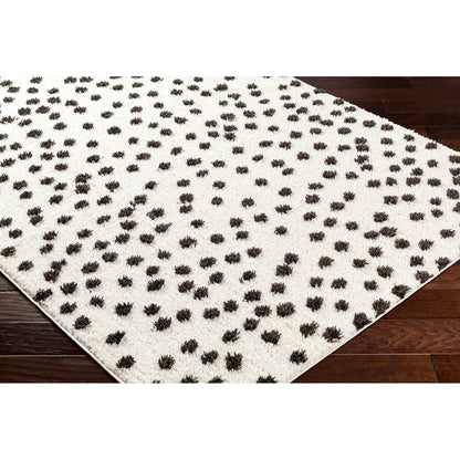 HEKUBA Shaggy Modern Plush Pile Black/Ivory Polka Dot Area Rug 2347 Corner