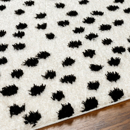 HEKUBA Shaggy Modern Plush Pile Black/Ivory Polka Dot Area Rug 2347 Texture