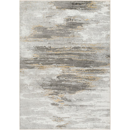 HILA Abstract Modern Marble Charcoal/Off-White Area Rug Flat