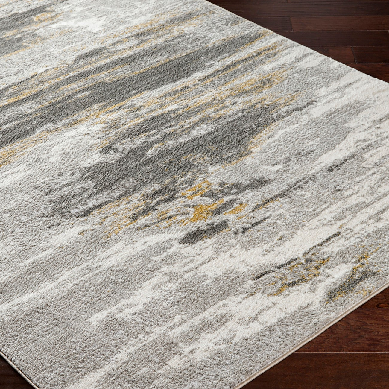 HILA Abstract Modern Marble Charcoal/Off-White Area Rug Corner