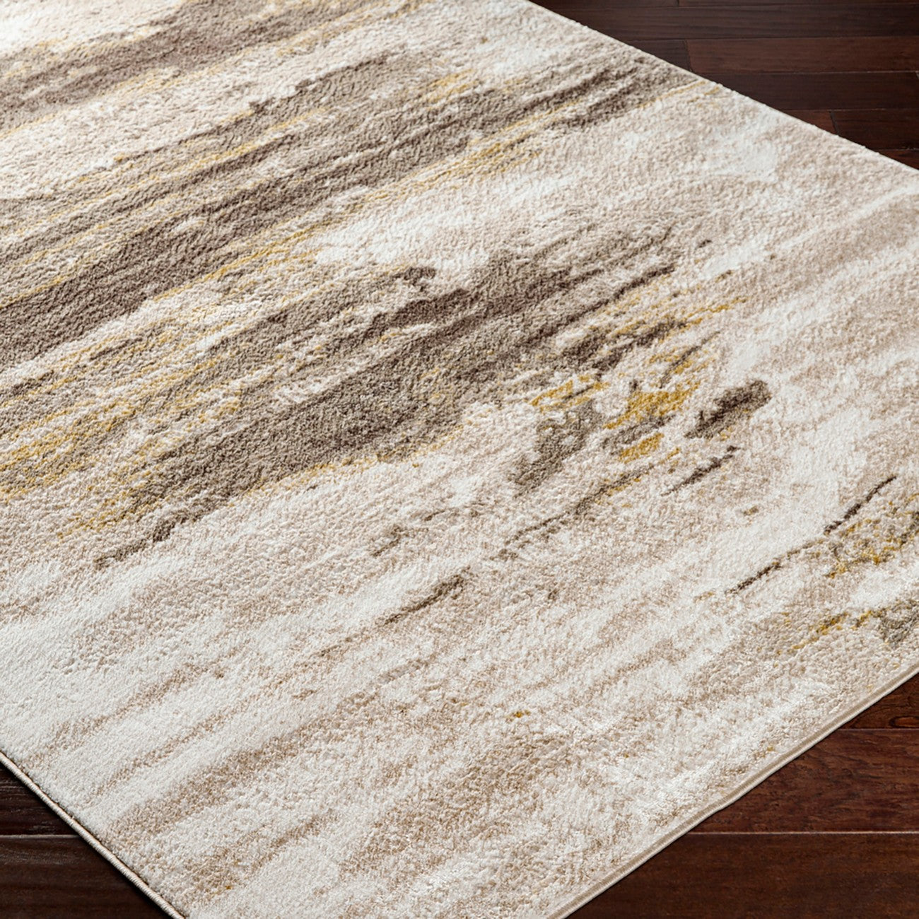 HILA Abstract Modern Marble Dark Brown/Off-White Area Rug Corner