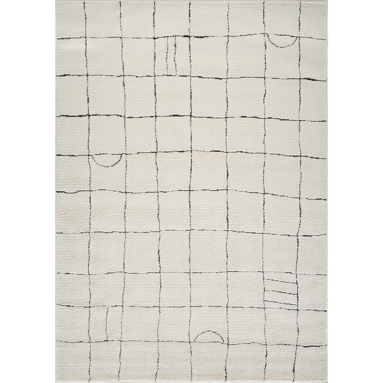 HOPE Scandi Modern High Pile Ivory/Black Area Rug Flat