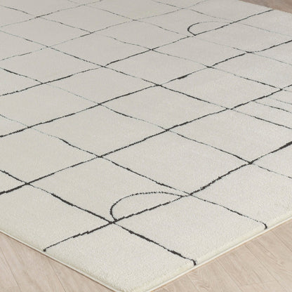 HOPE Scandi Modern High Pile Ivory/Black Area Rug Corner