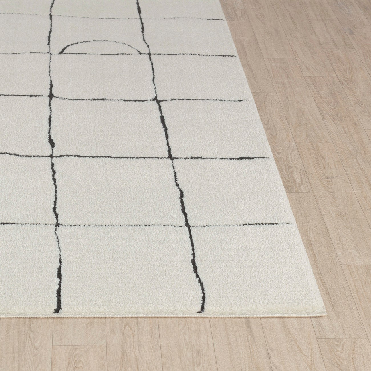 HOPE Scandi Modern High Pile Ivory/Black Area Rug Front
