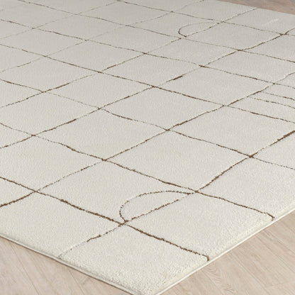 HOPE Scandi Modern High Pile Ivory/Brown Area Rug Corner