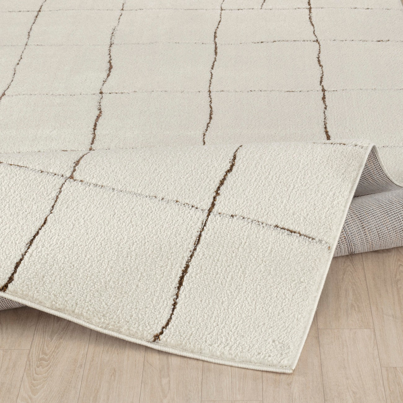 HOPE Scandi Modern High Pile Ivory/Brown Area Rug Fold