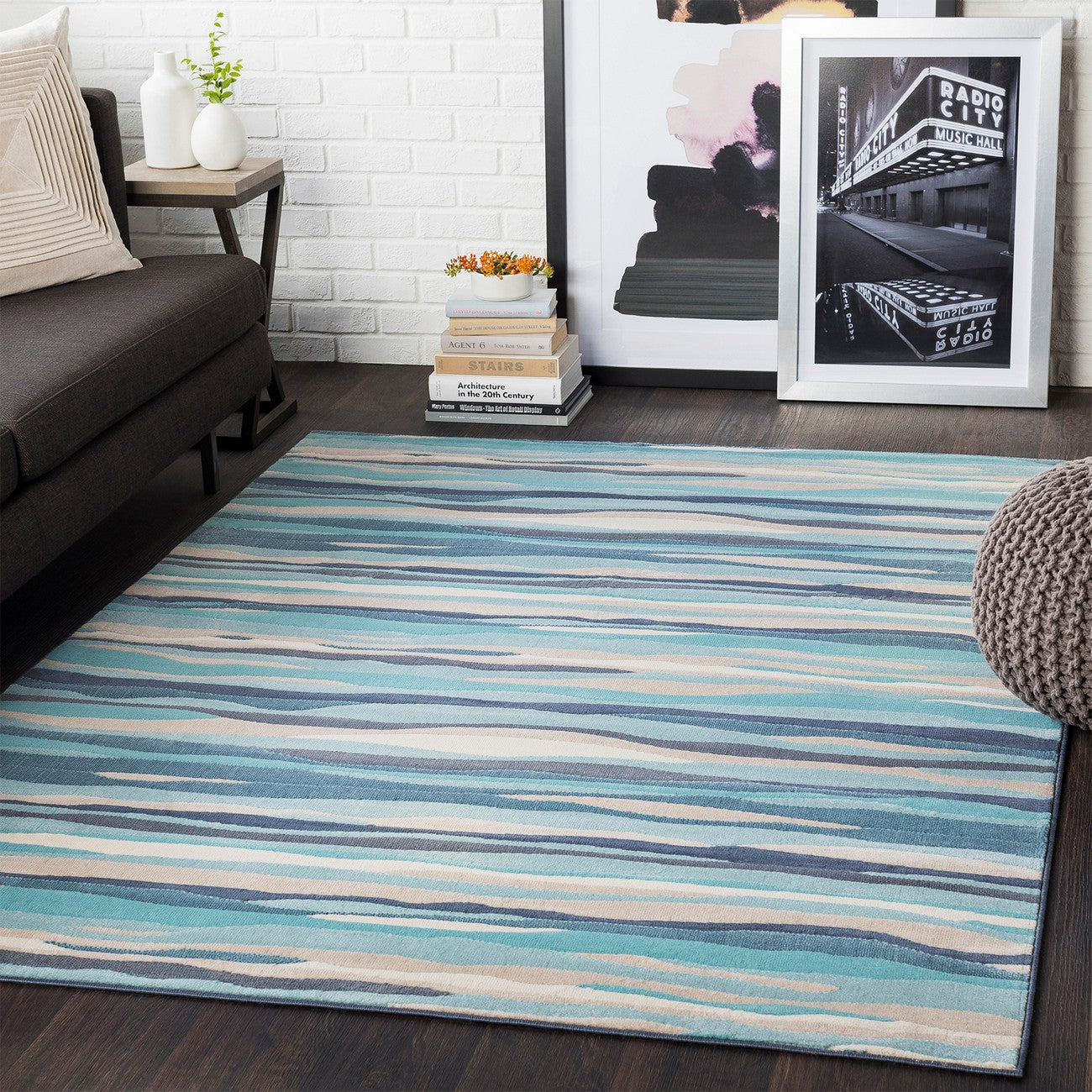 HOUDA Scandi Modern Aqua Area Rug Roomscene