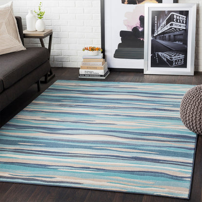 HOUDA Scandi Modern Aqua Area Rug Roomscene