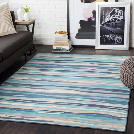 HOUDA Scandi Modern Aqua Area Rug Roomscene