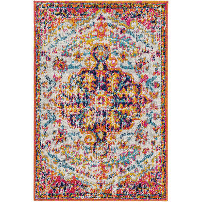 LOU Vintage Traditional Oriental Boho Neon Pink Area Rug Flat