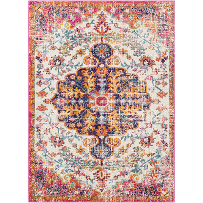 LOU Vintage Traditional Oriental Boho Neon Pink Area Rug Flat