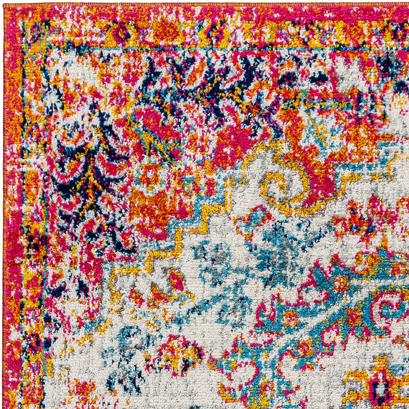 LOU Vintage Traditional Oriental Boho Neon Pink Area Rug Zoom