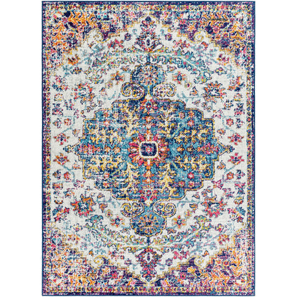 LOU Vintage Traditional Oriental Boho Orange/Dark Blue Area Rug Flat