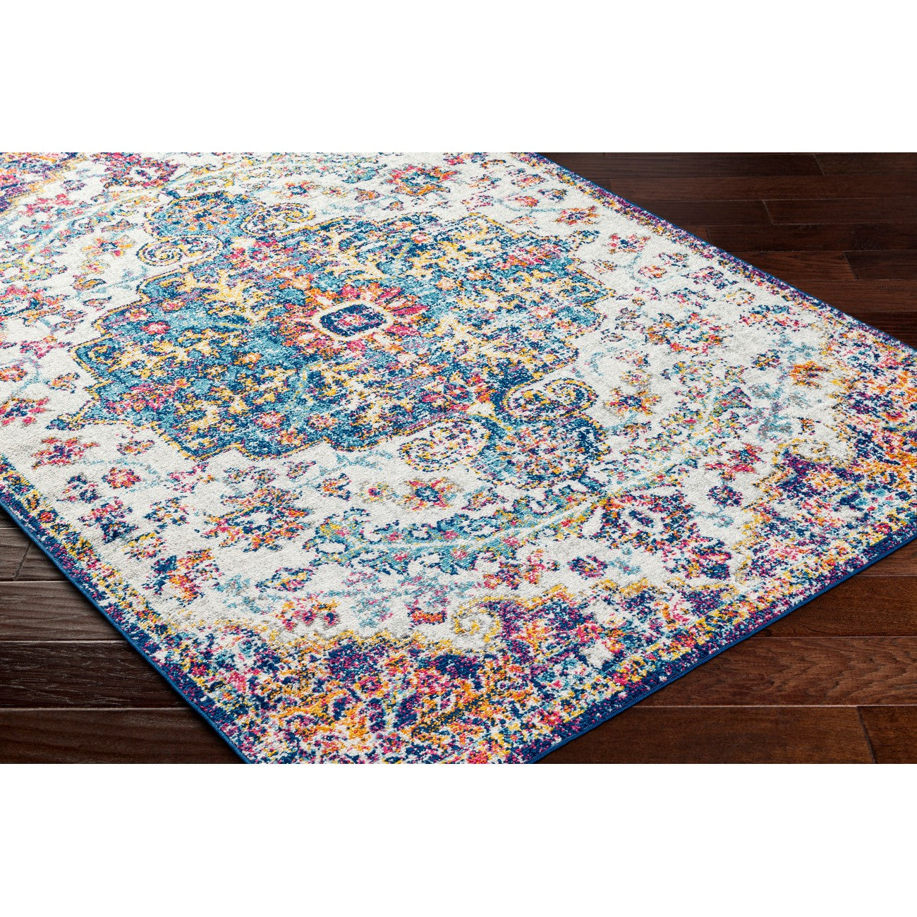 LOU Vintage Traditional Oriental Boho Orange/Dark Blue Area Rug Corner