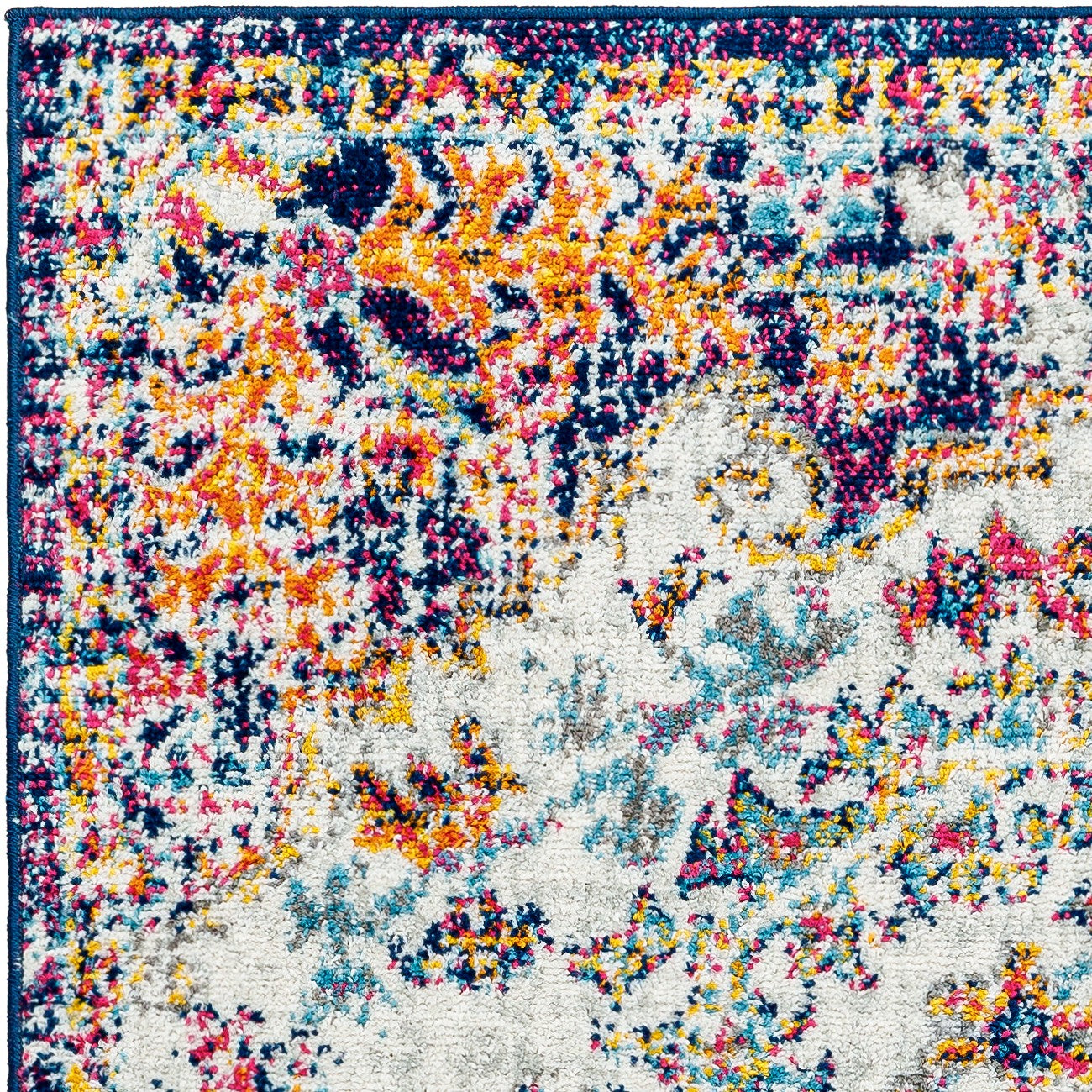 LOU Vintage Traditional Oriental Boho Orange/Dark Blue Area Rug Zoom