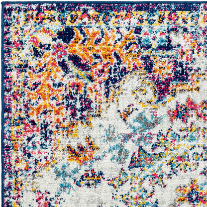 LOU Vintage Traditional Oriental Boho Orange/Dark Blue Area Rug Zoom