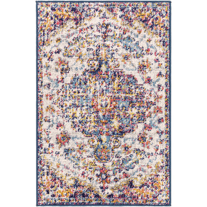 LOU Vintage Traditional Oriental Boho Orange/Dark Blue Area Rug Flat