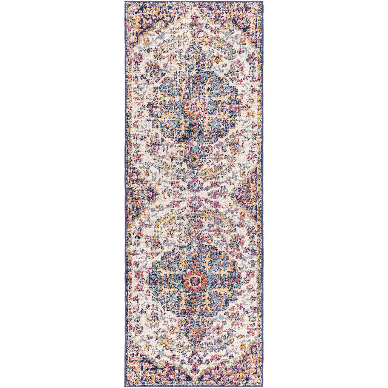 LOU Vintage Traditional Oriental Boho Orange/Dark Blue Area Rug Flat