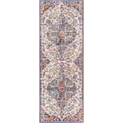 LOU Vintage Traditional Oriental Boho Orange/Dark Blue Area Rug Flat