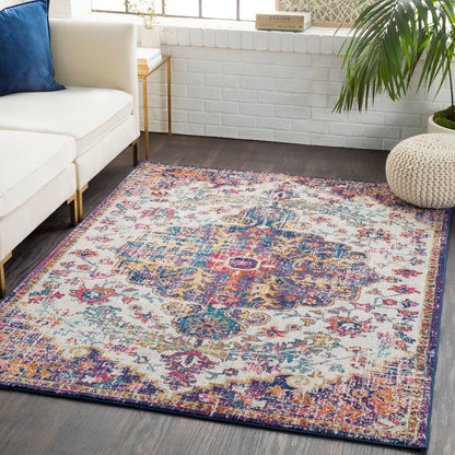 LOU Vintage Traditional Oriental Boho Orange/Dark Blue Area Rug Roomscene