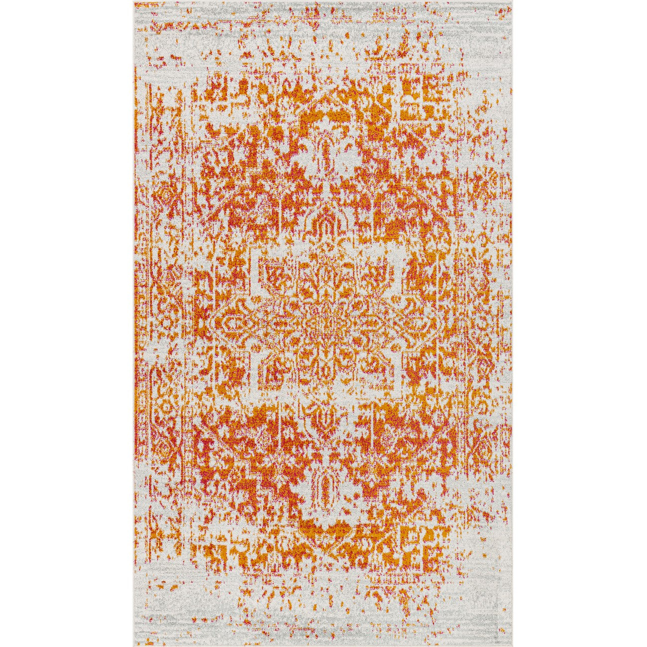 JULIETTE Vintage Traditional Oriental Boho Orange/White Area Rug Flat