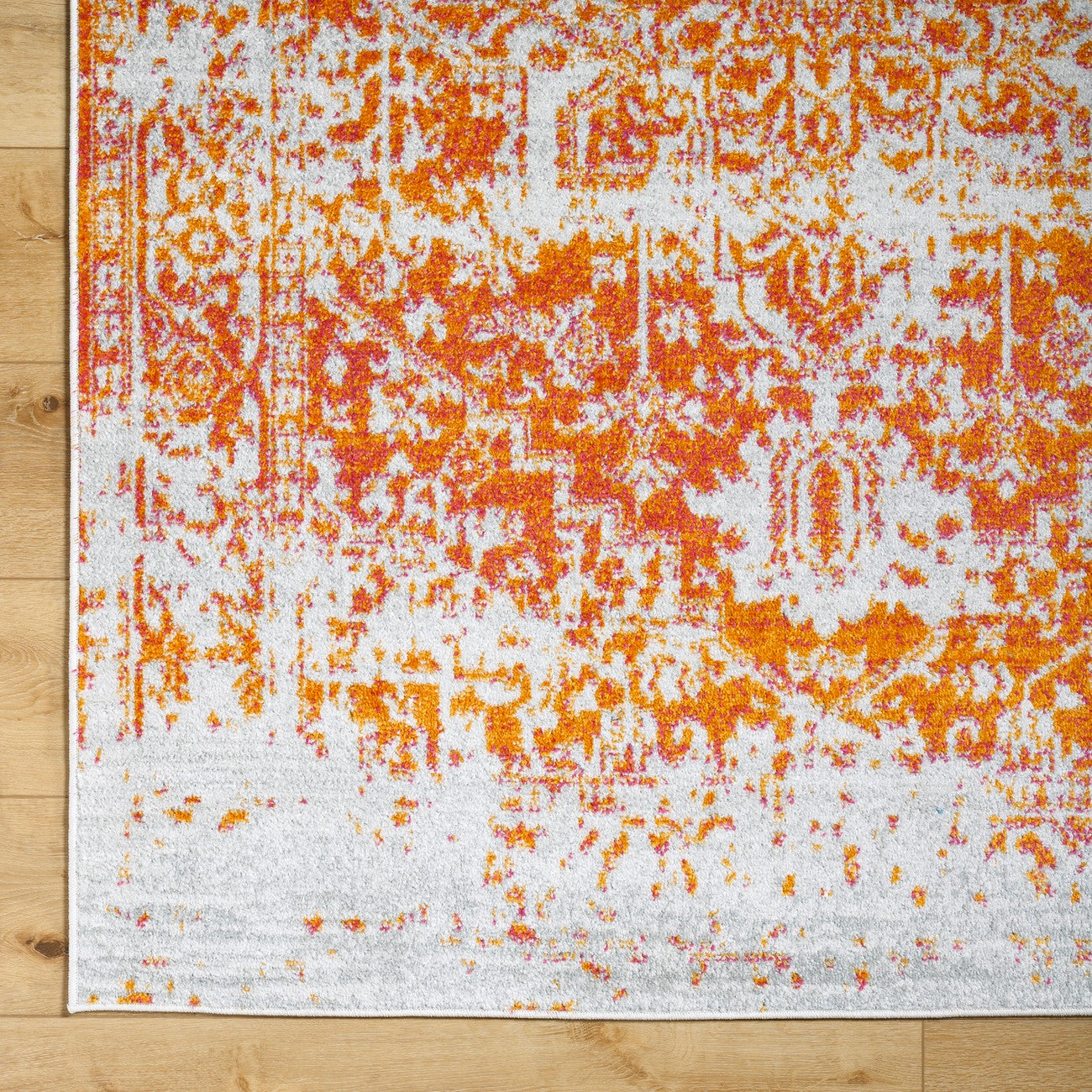 JULIETTE Vintage Traditional Oriental Boho Orange/White Area Rug Overhead