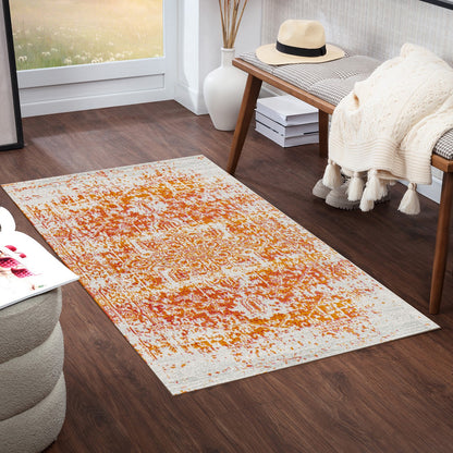 JULIETTE Vintage Traditional Oriental Boho Orange/White Area Rug Roomscene
