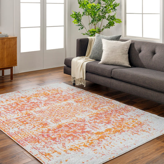 JULIETTE Vintage Traditional Oriental Boho Orange/White Area Rug Roomscene