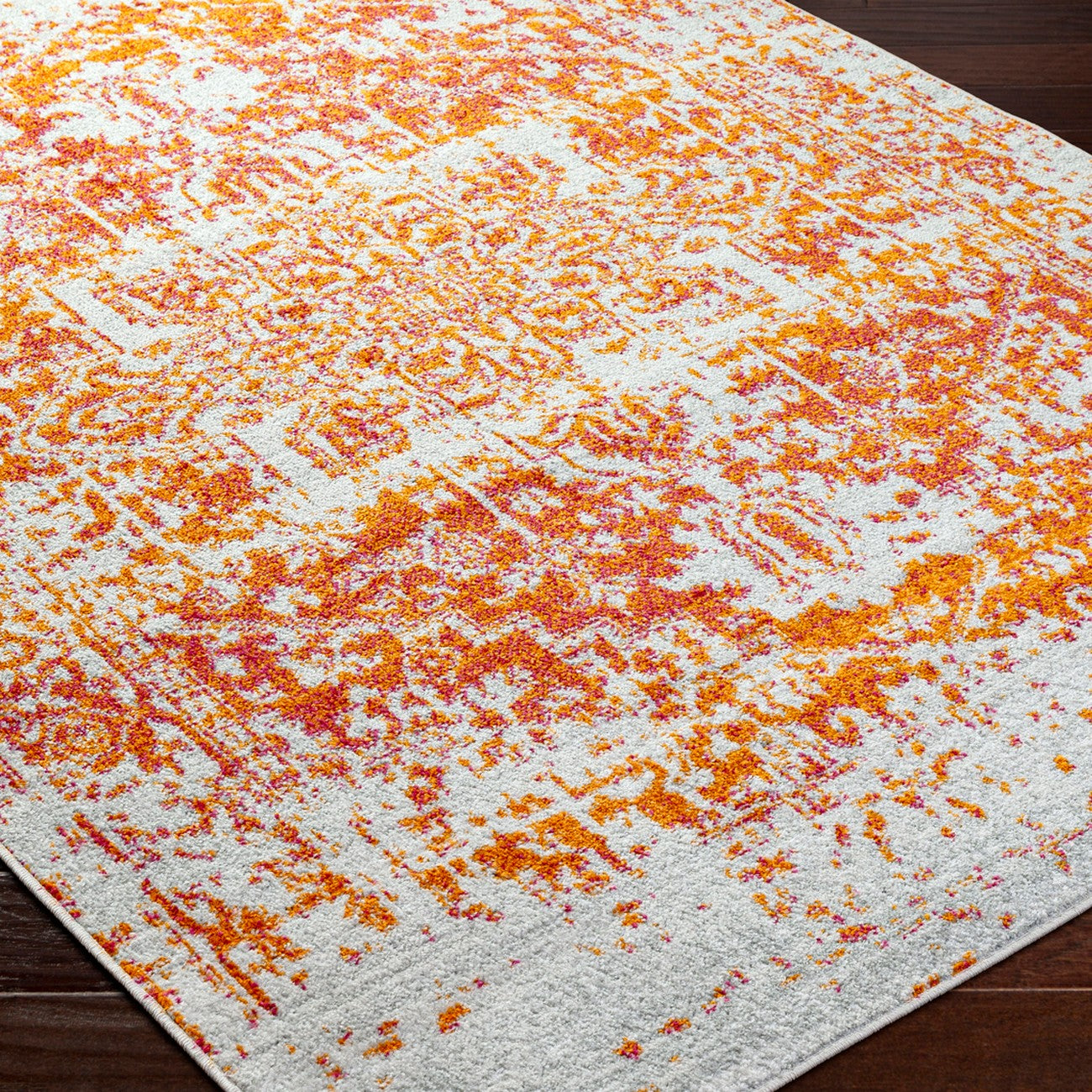 JULIETTE Vintage Traditional Oriental Boho Orange/White Area Rug Corner