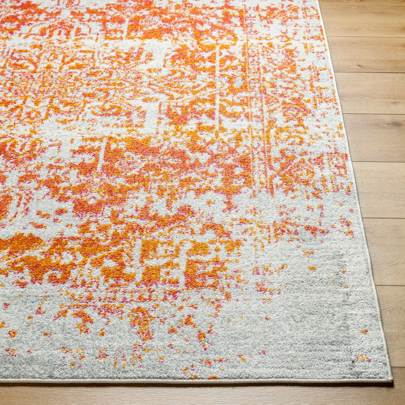 JULIETTE Vintage Traditional Oriental Boho Orange/White Area Rug Front