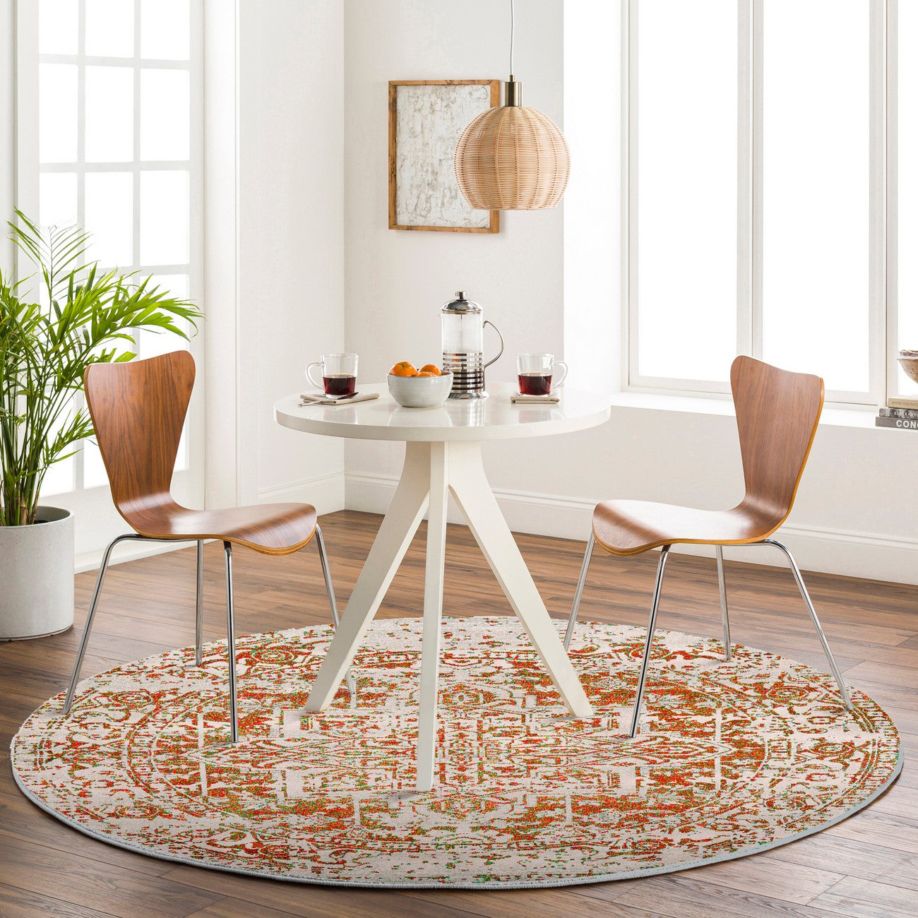 JULIETTE Vintage Traditional Oriental Boho Orange/White Area Rug Roomscene