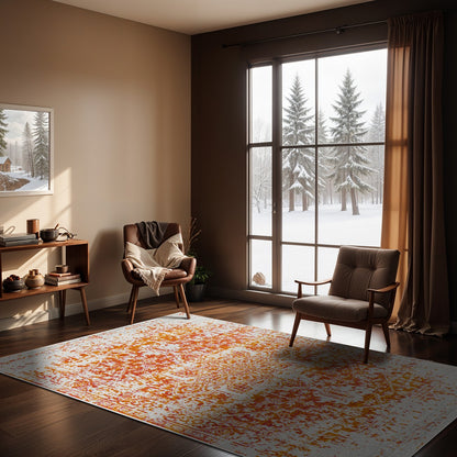 JULIETTE Vintage Traditional Oriental Boho Orange/White Area Rug Roomscene