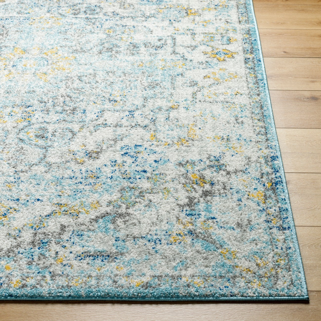 LOU Vintage Traditional Oriental Boho Cream/Teal/Yellow Area Rug Front