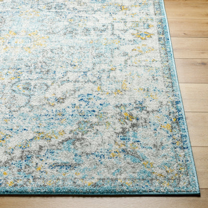 LOU Vintage Traditional Oriental Boho Cream/Teal/Yellow Area Rug Front
